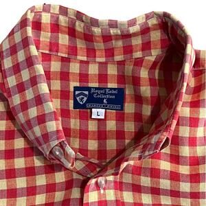 Granger & Owings Royal Label Rust Red Gold Plaid Button Long Sleeve Shirt Mens L